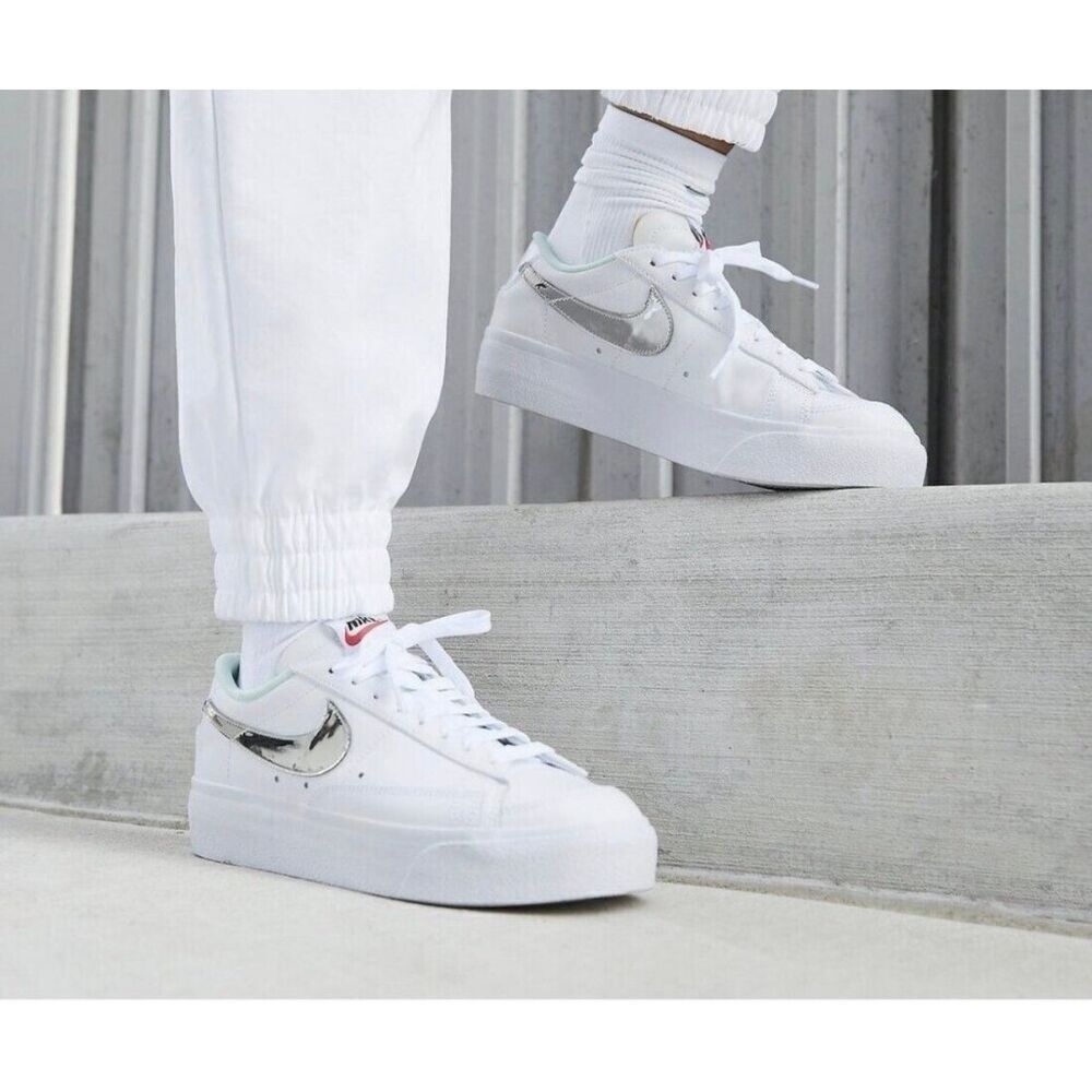 Nike Blazer Low Metallic White Mint Platform Sneakers, Women’s Size 7.5